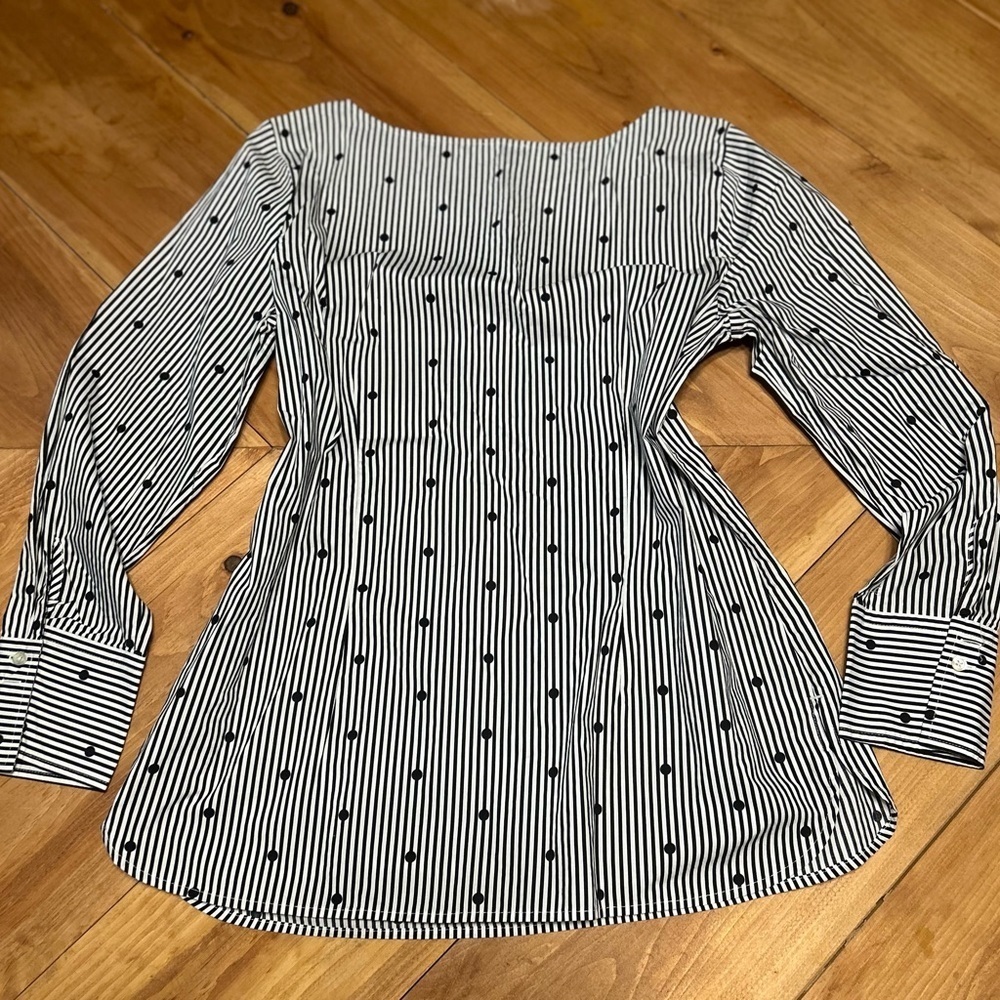 Talbots Black and White Striped Women's Blouse size L - Picture 2 of 12